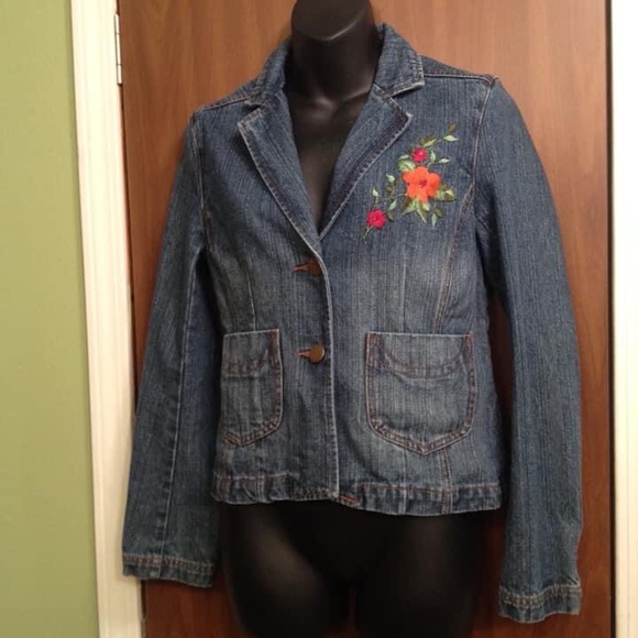 Jean Jacket Blazer Mod Flowers Boho Jean Jacket - Picture 6 of 9